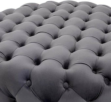 Luxury Dark Grey Velvet Chesterfield Footstool with Rounded Design - 90 cm Wide - UK Luxury Furniture